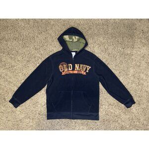 VINTAGE OLD NAVY Sherpa Jacket Navy Full Zip Hoodie Y2k 90s Outdoor MED READ